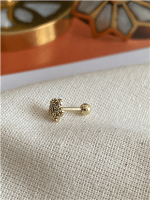 Gold Taşlı Cute Flower Piercing