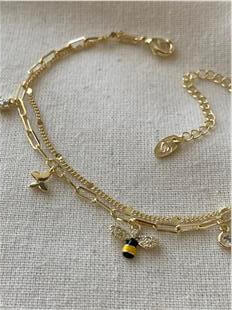 İkili 14K Arı Sallantılı Bileklik