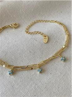 İkili 14K Mavi Çiçek Sallantılı Bileklik