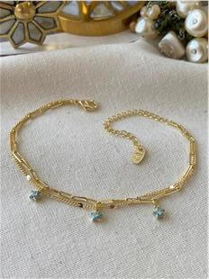 İkili 14K Mavi Çiçek Sallantılı Bileklik