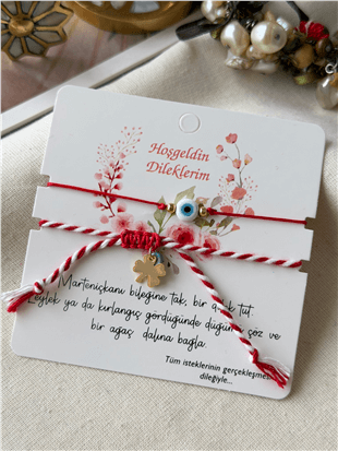 İkili Göz Boncuklu Yonca Detaylı Marteniçka Bileklik