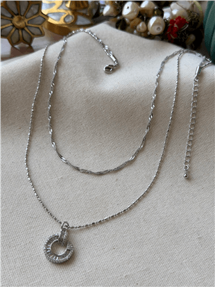 İkili Silver Halka Charmlı Kolye