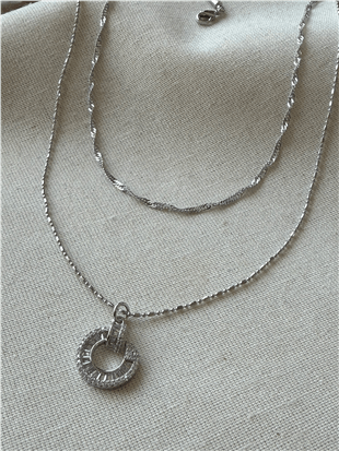 İkili Silver Halka Charmlı Kolye