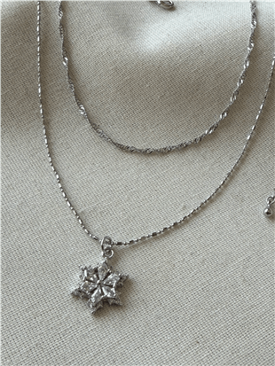 İkili Silver Kar Tanesi Charmlı Kolye
