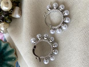 İnci Çerçeveli Halka Küpe