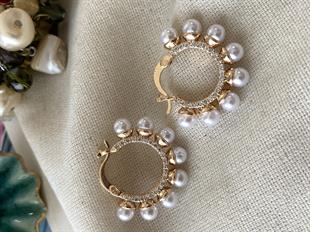 İnci Çerçeveli Halka Küpe