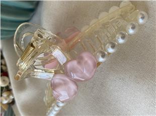 İncili Pembe Kalp Mandal Toka