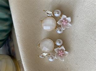 İncili Renkli Çiçek Küpe