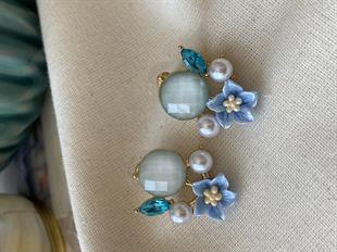 İncili Renkli Çiçek Küpe