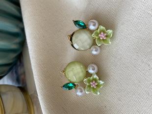 İncili Renkli Çiçek Küpe