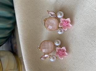 İncili Renkli Çiçek Küpe