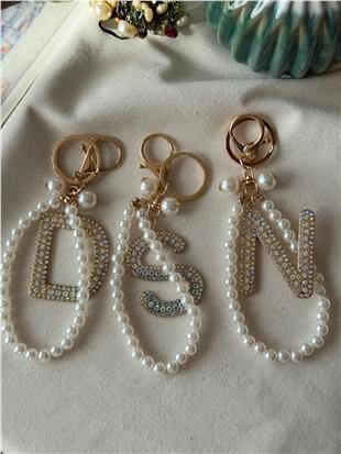 İncili Taşlı Harf Anahtarlık