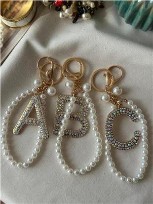 İncili Taşlı Harf Anahtarlık