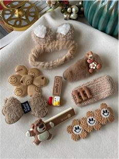 Kahverengi Peluş Smile Toka Seti