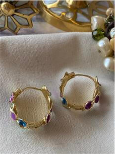 Karışık Renkli Mineli Mini Yapraklar Halka Küpe