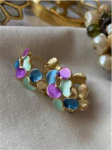 Karışık Renkli Mineli Mini Yapraklar Halka Küpe