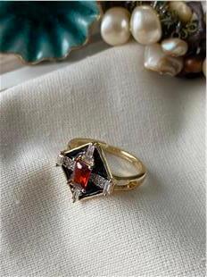Kırmızı Taşlı Black Yüzük