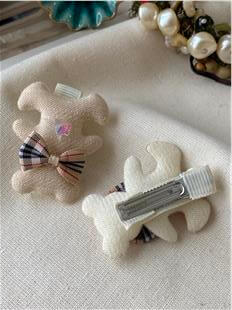 Krem Ayıcık Kıskaç Toka Seti