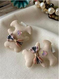 Krem Ayıcık Kıskaç Toka Seti