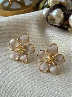 Krem Mineli Mini Çiçek Küpe