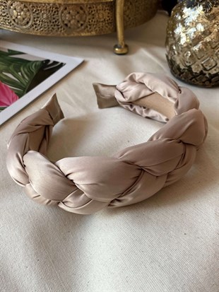 Krem Saten Örgü Taç