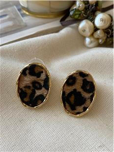 Leopar Desenli Oval Küpe