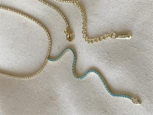 Mavi Taşlı Gold Zarif Suyolu Y Kolye