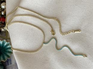 Mavi Taşlı Gold Zarif Suyolu Y Kolye