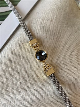 Çelik Mavi Taşlı Kordon Bileklik