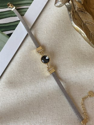 Çelik Mavi Taşlı Kordon Bileklik