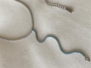 Mavi Taşlı Silver Zarif Suyolu Y Kolye