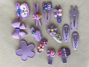 Mor Karışık Figürler Toka Seti