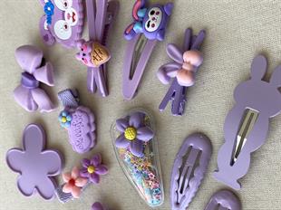 Mor Karışık Figürler Toka Seti