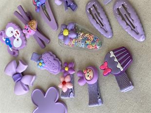 Mor Karışık Figürler Toka Seti