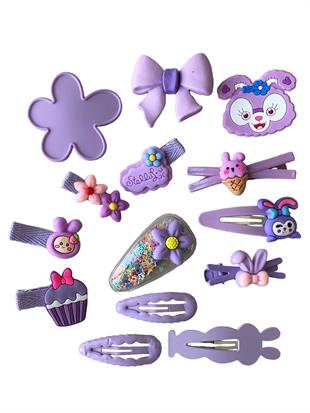 Mor Karışık Figürler Toka Seti