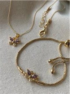 Mor Taşlı Kelebek Detaylı Kolye ve Bileklik Seti