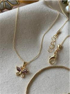 Mor Taşlı Kelebek Detaylı Kolye ve Bileklik Seti