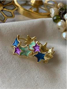 Mor Yeşil Mineli Yıldızlar Halka Küpe