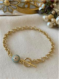 Özel Seri 14K Geçme Kilitli Taşlı Göz Boncuk Bileklik