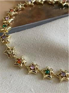 Özel Seri 14K Renkli Taşlı Sıralı Yıldızlar Bileklik