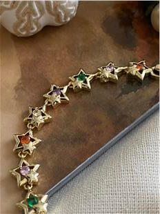 Özel Seri 14K Renkli Taşlı Sıralı Yıldızlar Bileklik