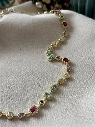 Özel Seri 14K  Renkli Taşlı Tamtur Kolye