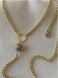 Özel Seri 14K Taş Sallantılı Göz Boncuk Dekolte Kolye