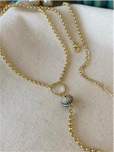 Özel Seri 14K Taş Sallantılı Göz Boncuk Dekolte Kolye