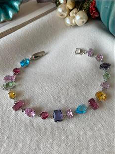Özel Seri Silver Detaylı Renkli Taşlar Bileklik