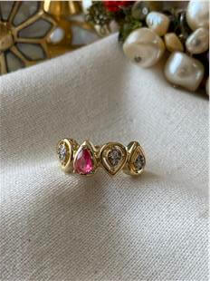 Pembe Taş Detaylı Damla Model Dörtlü Element Yüzük