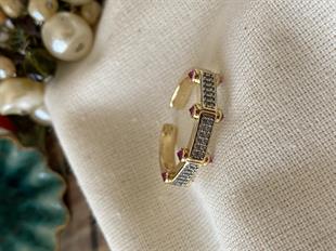 Pembe Taşlı Geometrik Leyla Yüzük