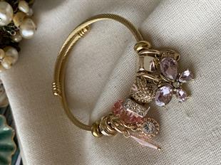 Pembe Taşlı Kelebek Charmlı Bileklik