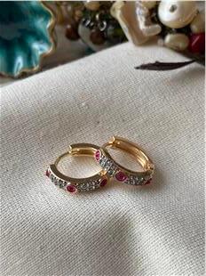 Pembe Taşlı Mini Halka Küpe