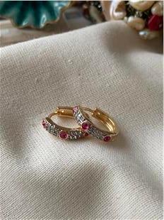 Pembe Taşlı Mini Halka Küpe